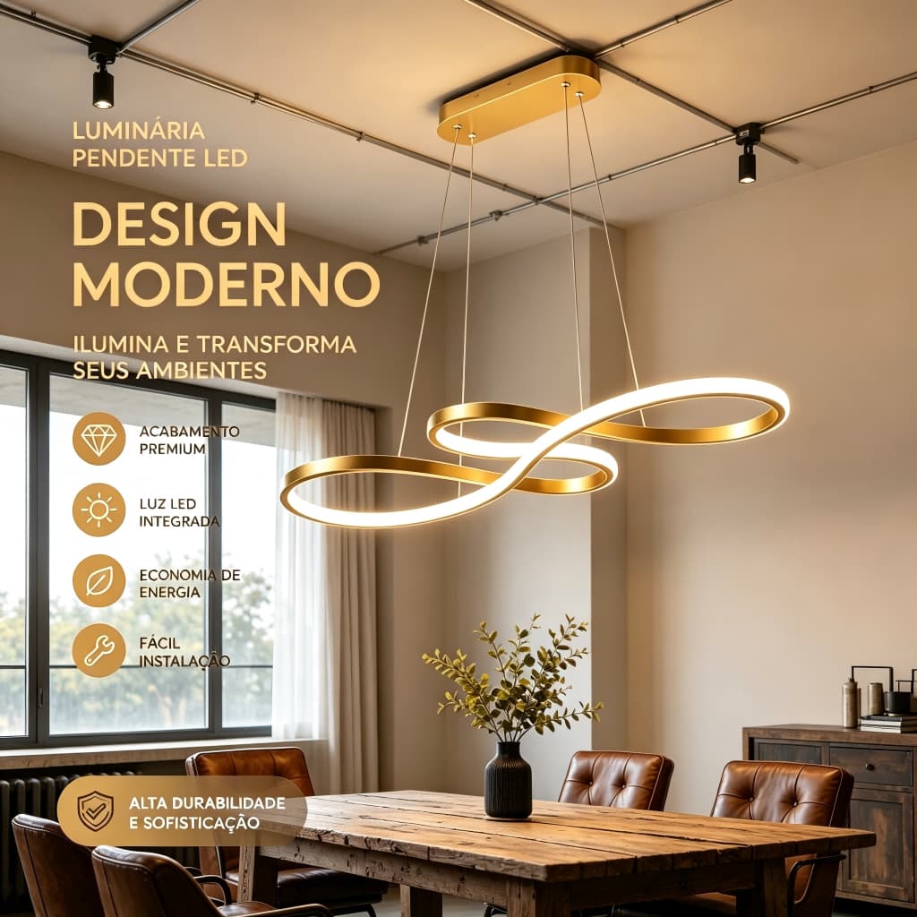 Nota de ouro moderna LED pendente luz de 3000-6000K gratuita, adequada para salas de estar e quartos
