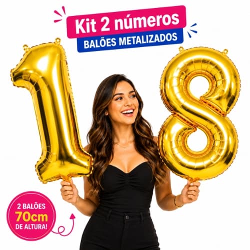 Kit 2 Balões De Número Metalizado Dourado ou prata 70cm Balão Grande Para foto de aniversário