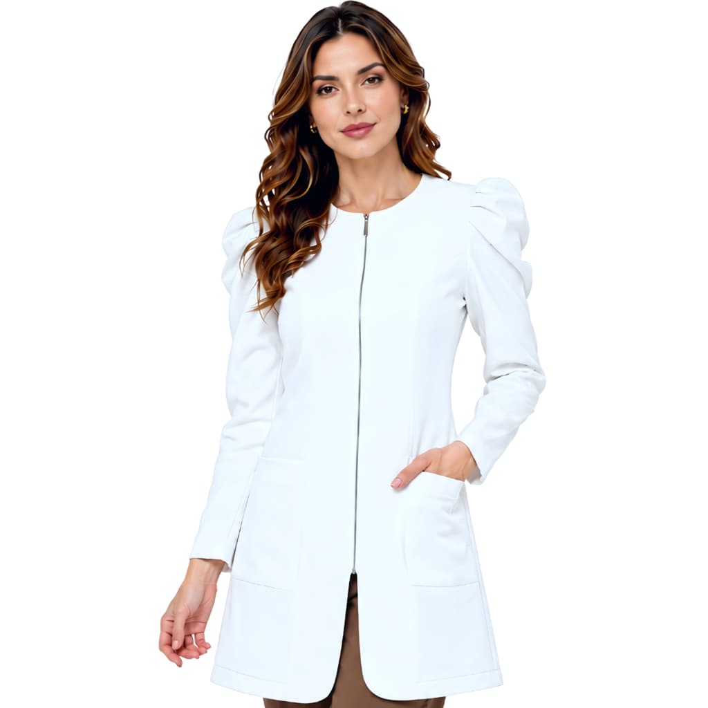 Jaleco Feminino  Ziper  Manga Bufante Acinturado Oxford Lua