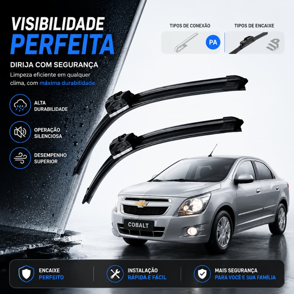 Par Palhetas Chevrolet Cobalt Limpador Parabrisa Dianteiro Silicone Original 2011 à 2024