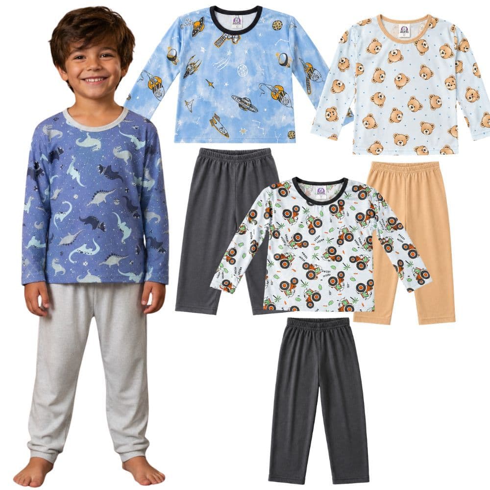 Pijama Infantil Menino Manga Longa Tamanho 2 ao 8 Anos | Roupa de Dormir | Pijama Infantil Masculino Inverno
