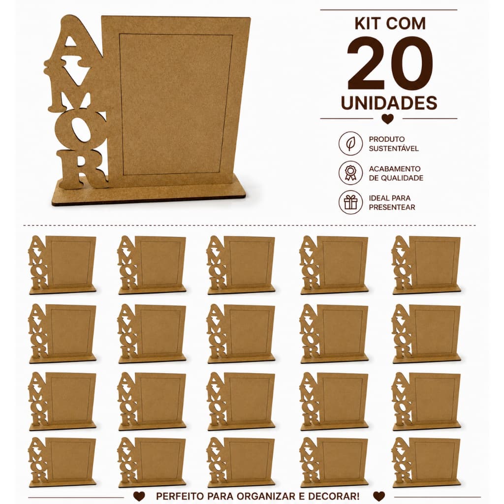 20 Porta Retrato Mdf Amor Decoração para Sala Mesa Presente Lembrancinha