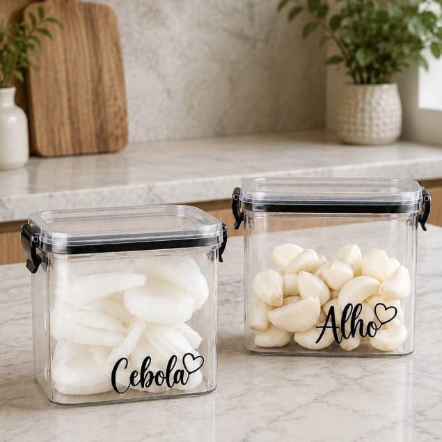 Kit ou Unitário Pote Hermético Geladeira G-800 ml |Cebola - Alho| Tampa Vedação de Click/Organização