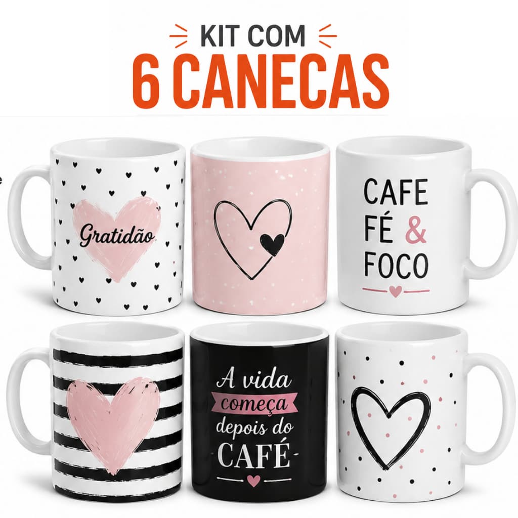 Caneca personalizada de 325ml Kit 4, 5, 6, 7, 8, 9 Dia dos Namorados com foto, caneca de porcelana premium para presente
