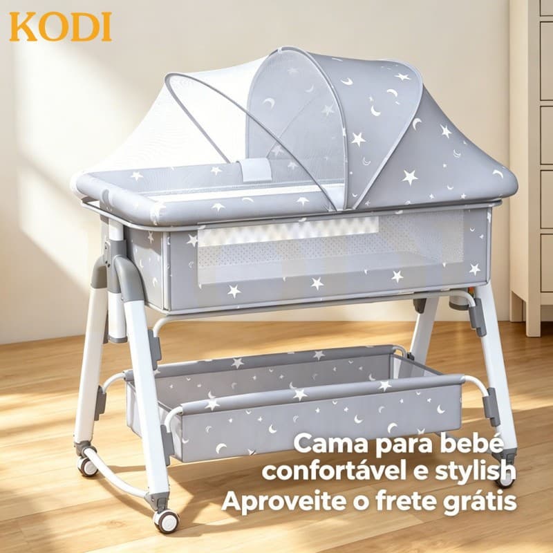 Cesta Moisés Portátil para Compartilhar Cama | Balanço com Rede Mosquiteira, Modelo Cinza - P18