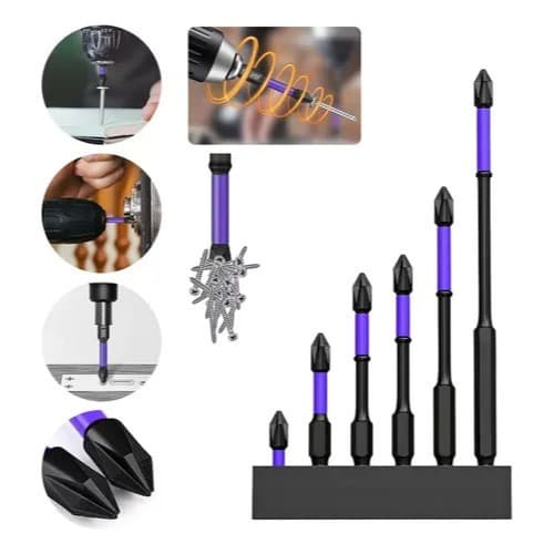 Kit 6 Pontas Bits Magnética Ponteira Imantada Philips Antiderrapante Ph2 Aço Duro S2 Parafusadeiras