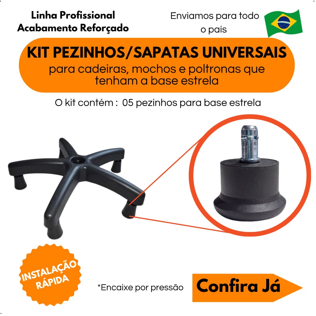 Kit pezinhos sapatas base estrela fácil instalação para cadeiras de escritório ou cadeiras/poltronas