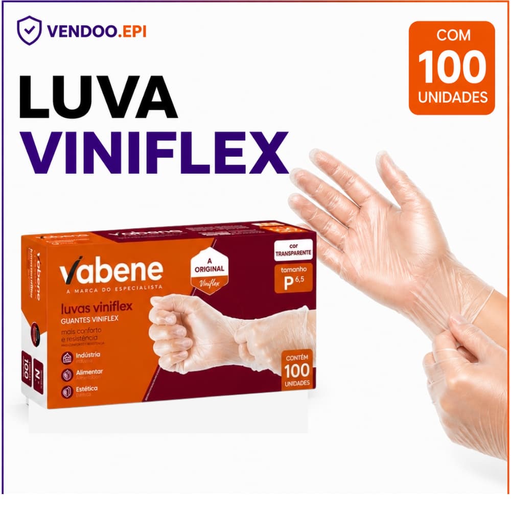 Kit Luva Viniflex Transparente Descartavel Sem Po Caixa 100 Unidades