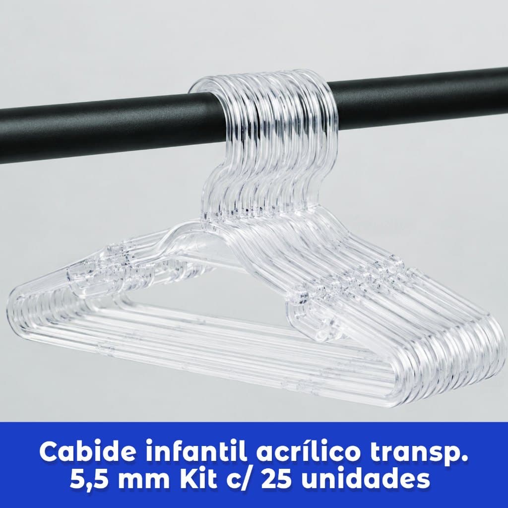 Cabide Infantil Cristal Acrílico Transparente - 5,5 mm 25 Peças