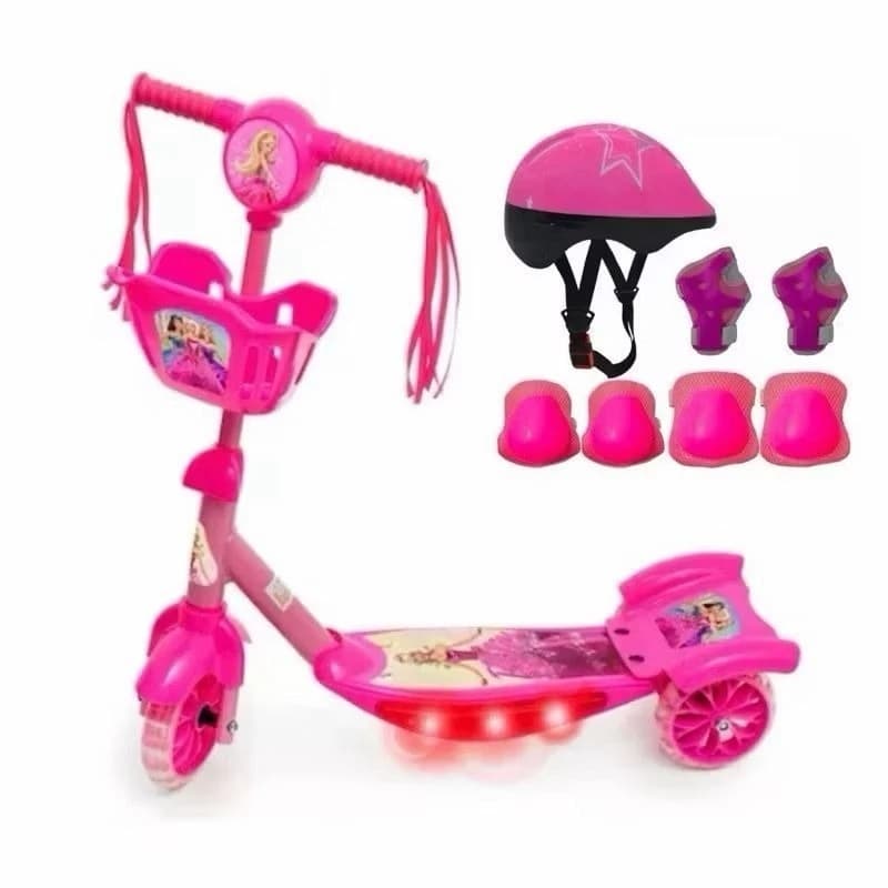 Patinete Infantil Musical 3 Rodas Cesta e Luz Com KIT Proteção
