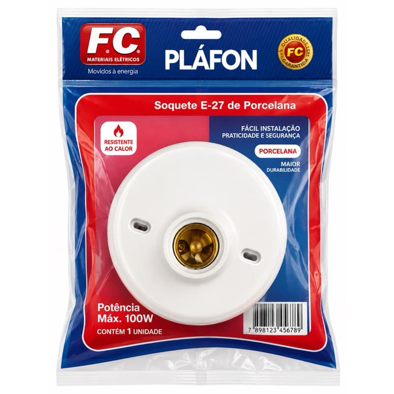 Plafonier Pvc Plafon Bocal Soquete Porcelana E27 - Lampada até 100w Branco bivolt 110V 127V 220V