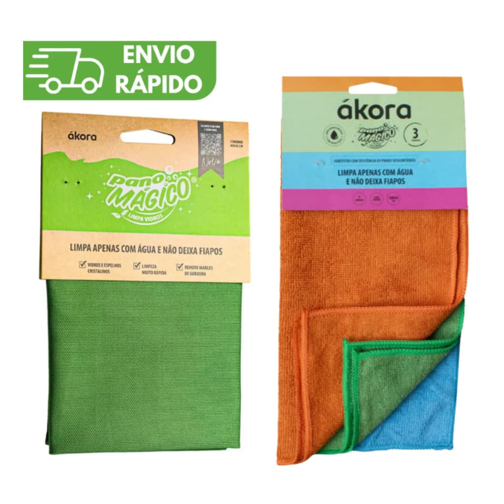KIT 4 Pano Mágico Limpa Vidros 40x40cm e Uso Geral 30x30cm Cores Sortidas