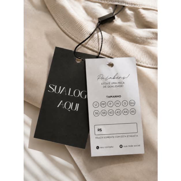 Tag para Roupas Personalizada 9x5cm | Etiqueta de Papel Fotográfico 170g | Frente e Verso | Para Loja e Marca