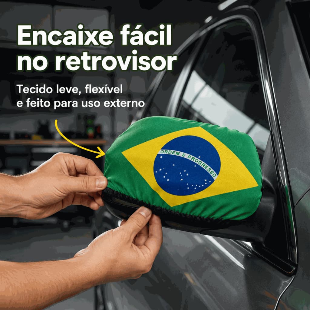 Capa de Retrovisor Brasil Copa Verde Amarela Universal para Carro Torcida Seleção Brasileira Festa Jogo Carreata