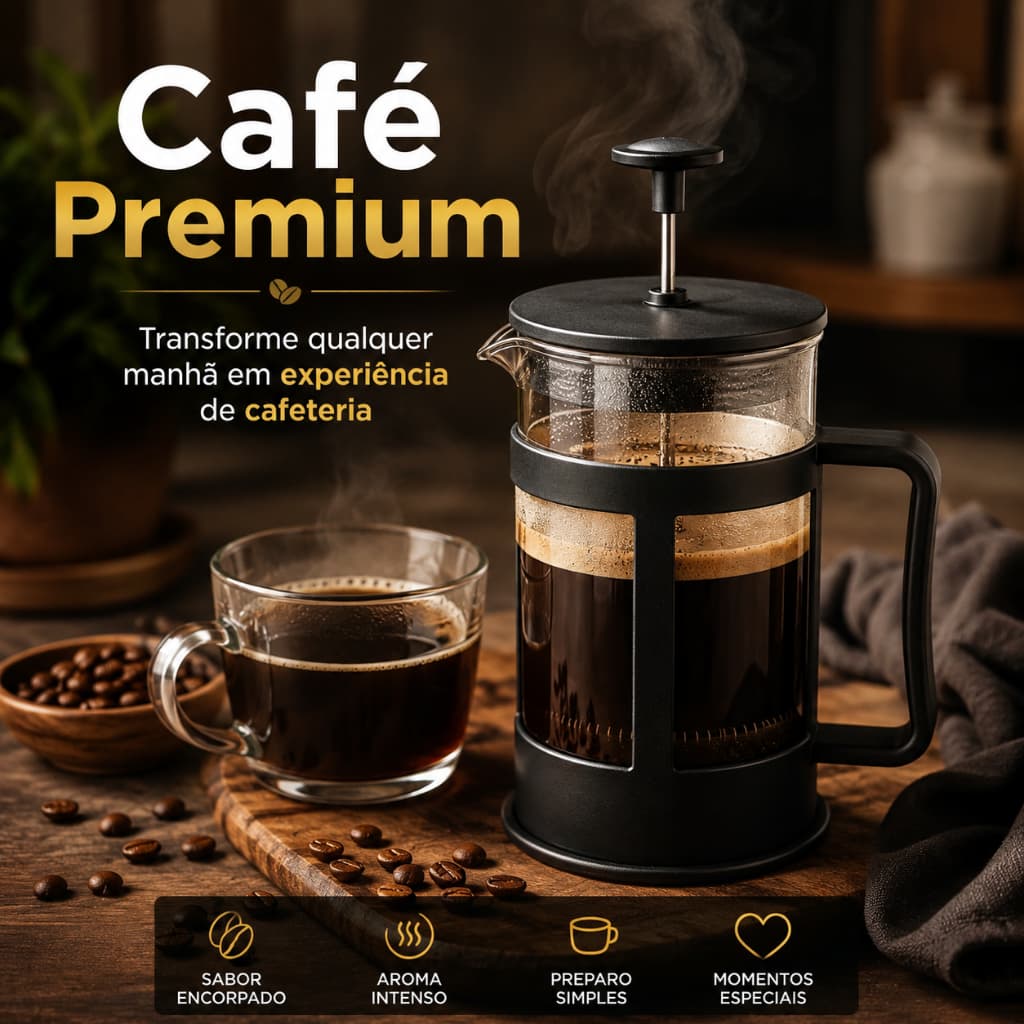 Cafeteira Francesa 300ml Prensa Manual Café Chá Vidro Resistente Portátil Preta