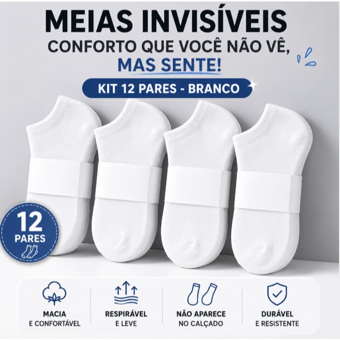 12 Pares Meia Feminina Unissex Soquete Invisível Algodão 38-45