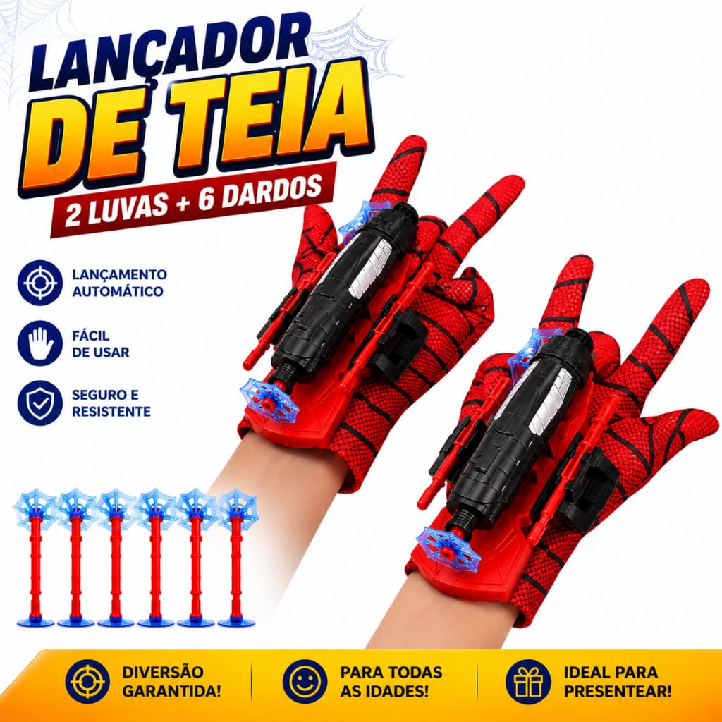 Luvas Lançador de Teia Homem Aranha Brinquedo Infantil Dardos com Ventosa Herói Spider Man