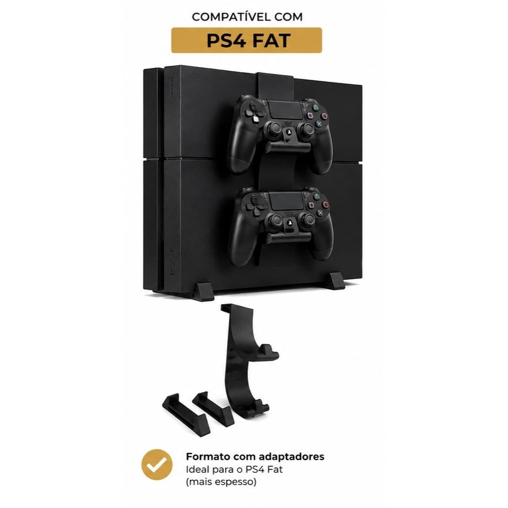 Suporte Vertical PS4 Slim / Fat / Pro + Suporte Duplo Lateral para Controles | Base de Mesa