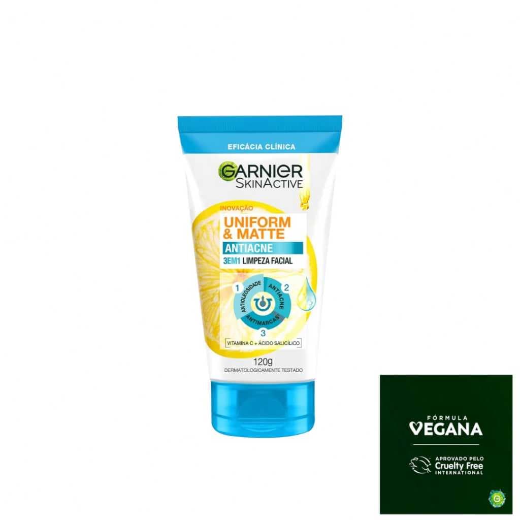 Garnier Uniform & Matte Sabonete 3 em 1 120g - Antiacne, Antioleosidade e Antimarcas