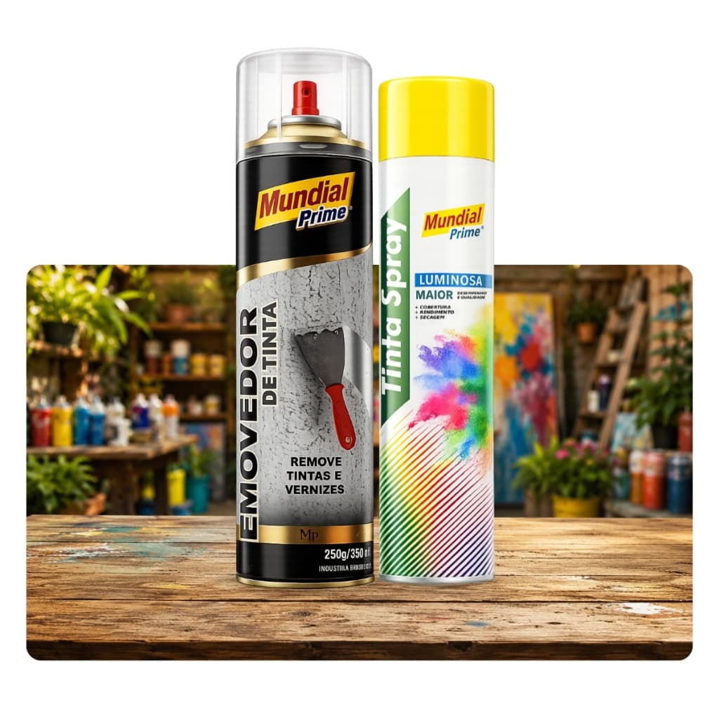 Removedor de Tinta Ação Rápida 350ml + Tinta Spray Amarela Para Renovação 200ml Mundial Prime