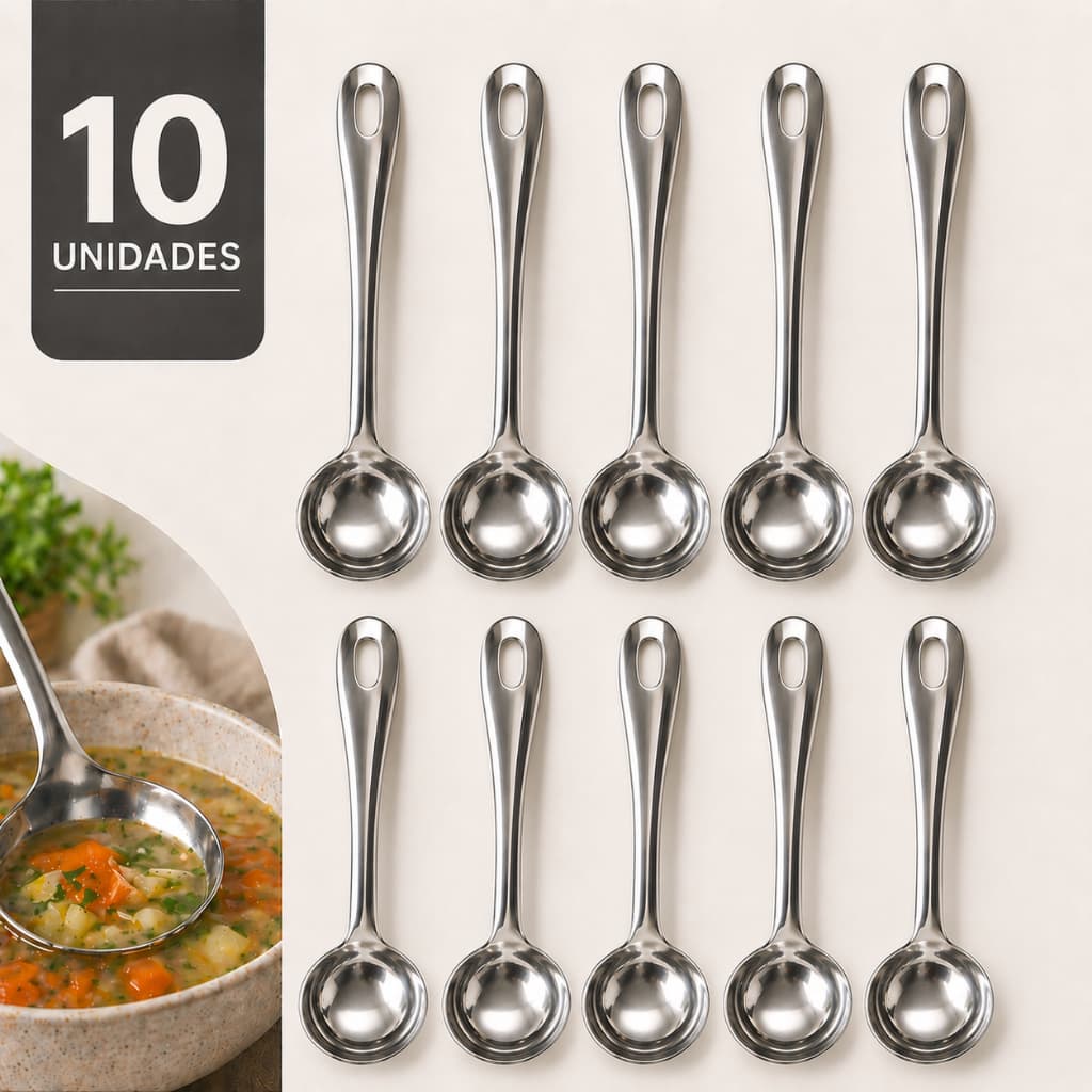 Concha Inox 23cm Kit 10 Unidades Sopa Feijão Caldos Resistente Cozinha