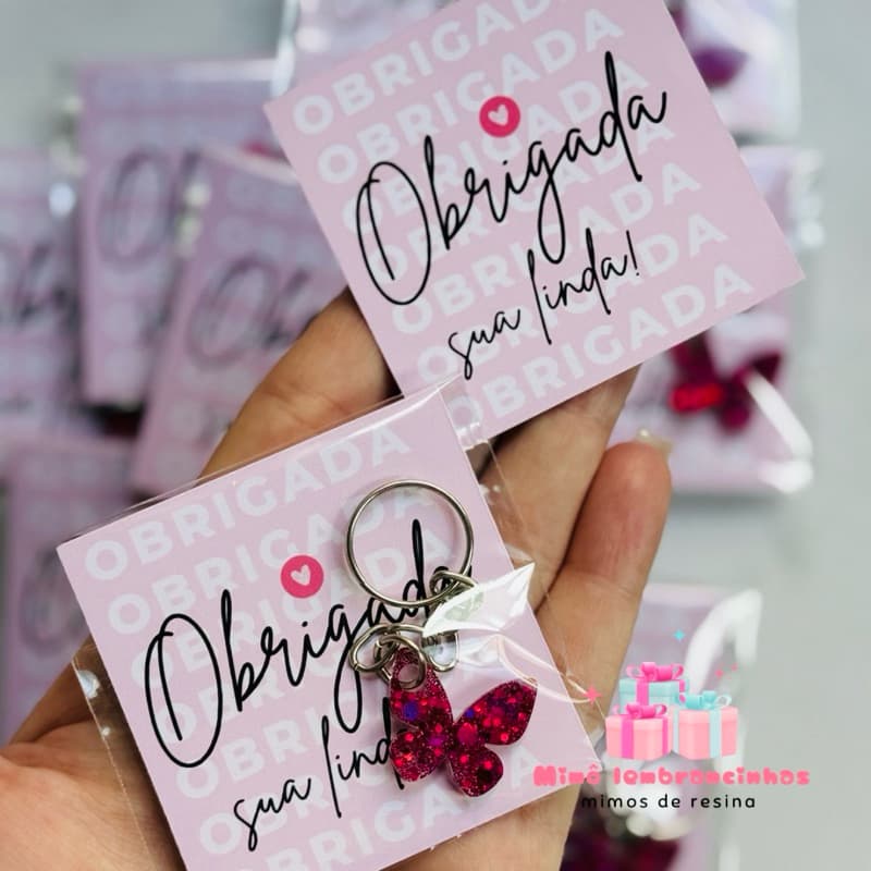 Kit Brinde Cliente Chaveiro Borboleta + Cartão 10 20 ou 40 Unidades Lembrancinha Personalizada