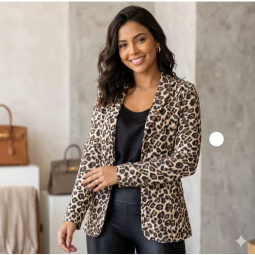 Blazer Feminino Alongado Longo Estampa Oncinha