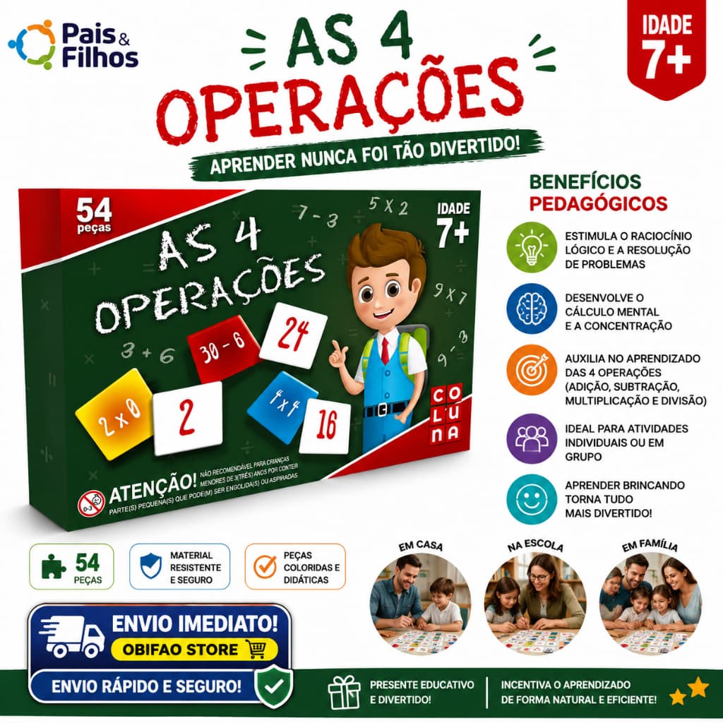As 4 Operações Brinquedo Educativo Pedagógico Matemática 54 pçs Oferta - Pais e Filhos/Coluna