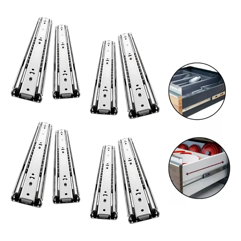 Kit 4 Par Corrediça 20cm Telescópica Reforçada Gavetas 45kg