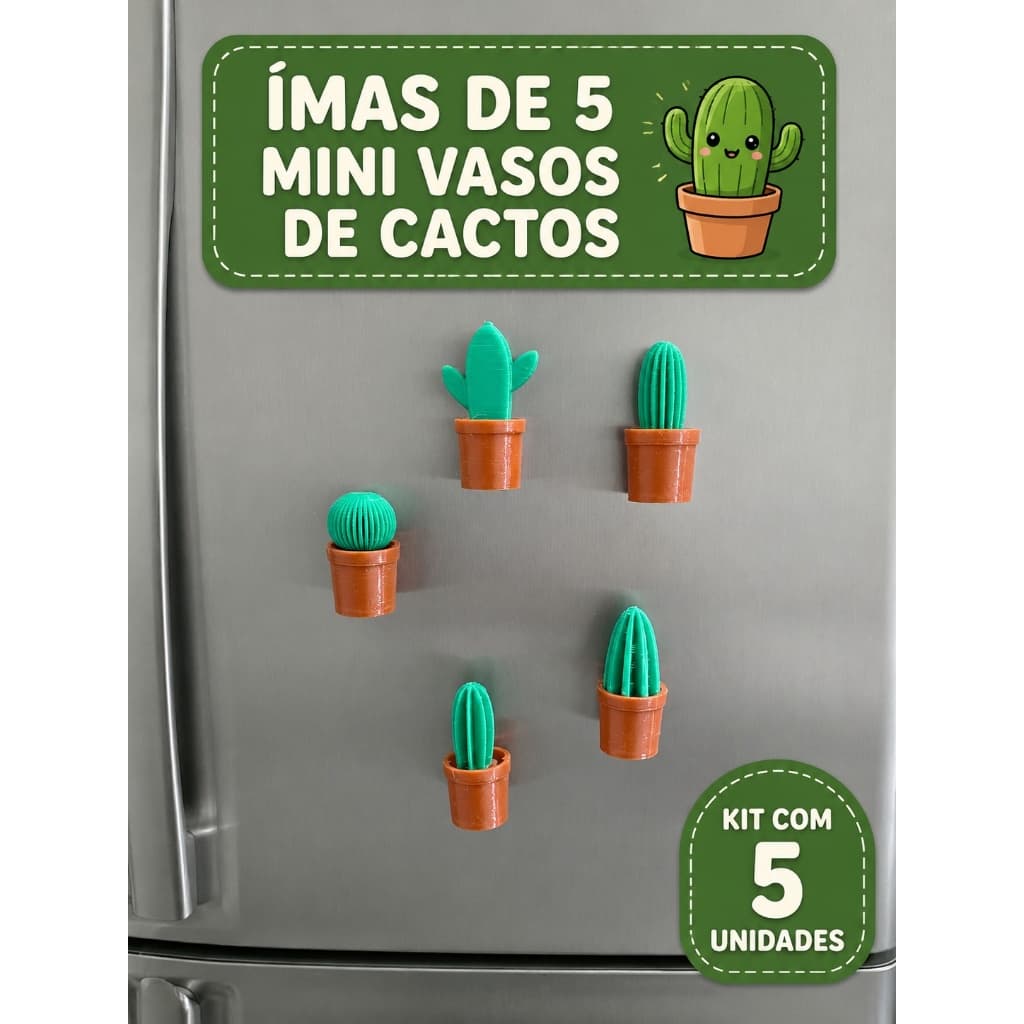 Imãs De Geladeira 5 Peças mini vasos com Cactos Decorativo elegantes ,Magneticos
