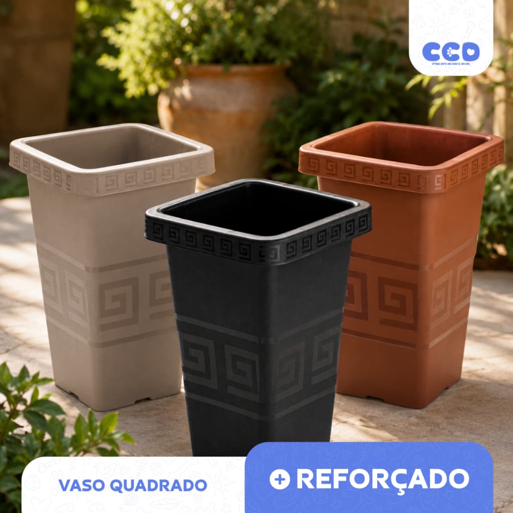 VASO GREGO QUADRADO | PRETO, TERRACOTA OU AREIA