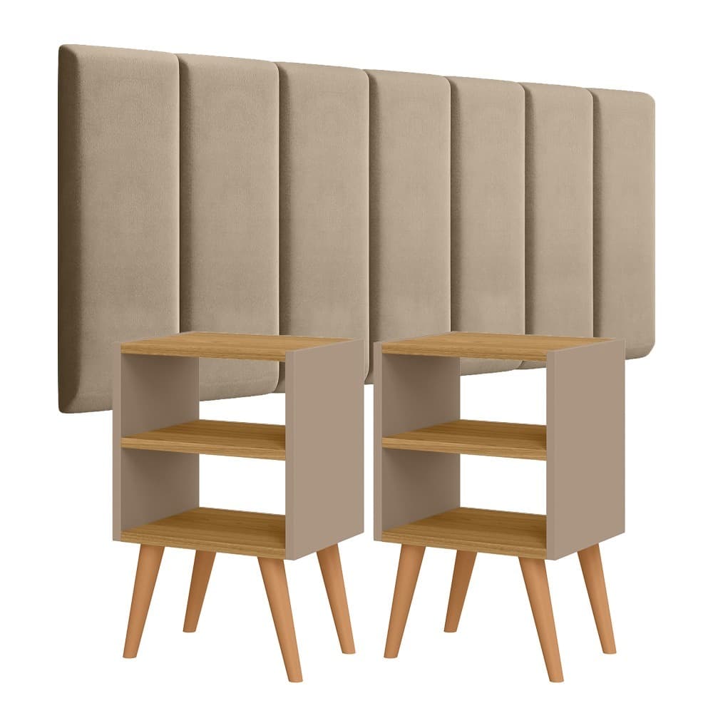 Conjunto Quarto Cabeceira + 2 Mesas de Cabeceira Criado Mudo Kit Quarto 140cm / 160cm Modulada