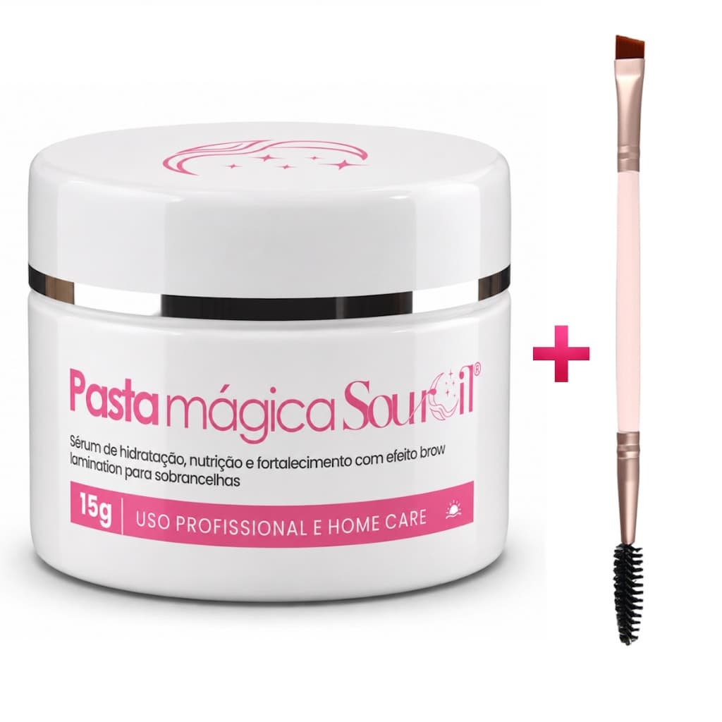 Gel MODELADOR Pasta Magica Brow Lamination Sourcil Com Pincel Rosa Duplo Chanfrado e Escova