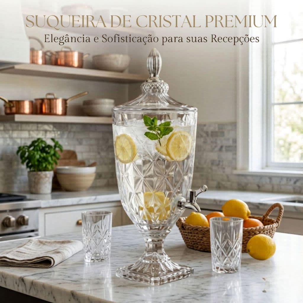 Suqueira de Vidro Cristal 3,2,L Diamond C Dispenser Torneira Elegante | Âmbar Elegance 3,2L