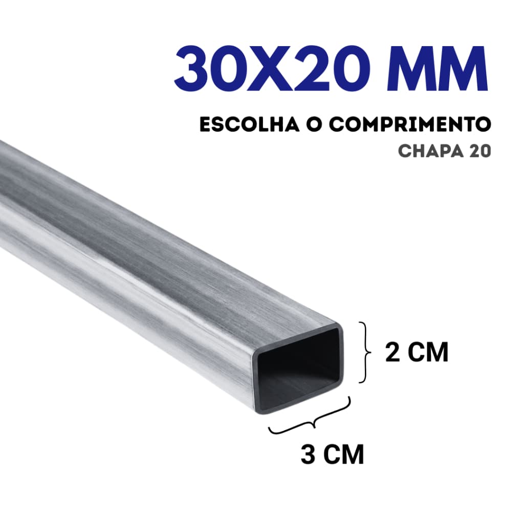 Metalon 30x20MM (3x2CM) - Escolha o Comprimento - Chapa 20 (0,9mm) - Tubo de Aço