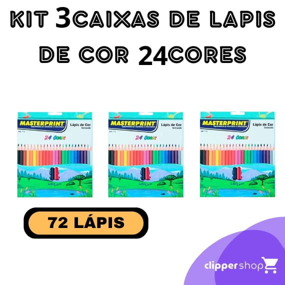 KIT 3 CAIXAS DE LÁPIS DE COR 24 CORES MASTERPRINT