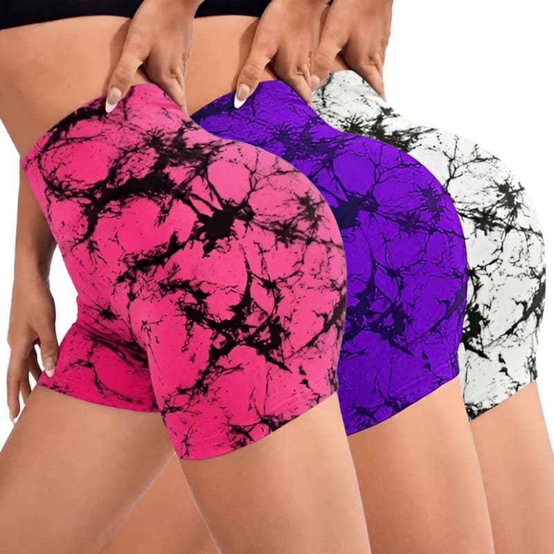 Kit 3 Short Marmorizado Tye Dye Feminino Academia Cintura Alta 0 Transparência