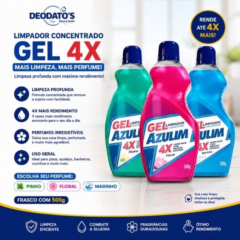 Limpador Concentrado Gel 4 em 1 ( Rende até 25 Litros ) Misto Kit c/3un Lavanda,Floral e Mariner
