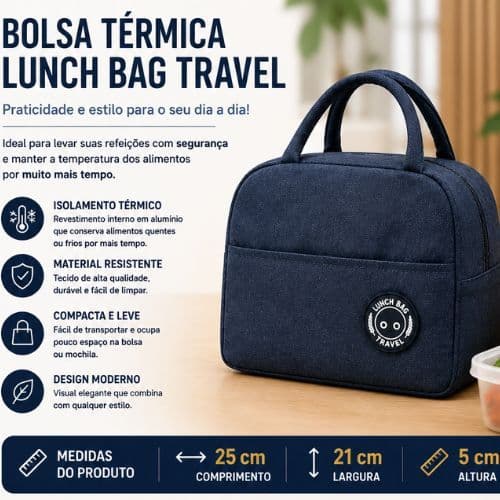 Bolsa Térmica Lunch Bag Travel Marmita Lancheira Compacta