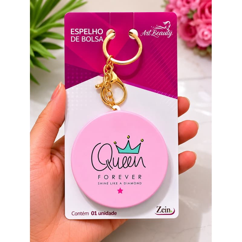 Espelho de Bolsa Pequeno Portátil com Chaveiro Compacto Maquiagem Feminino Presente Fofo Espelho de Bolsa