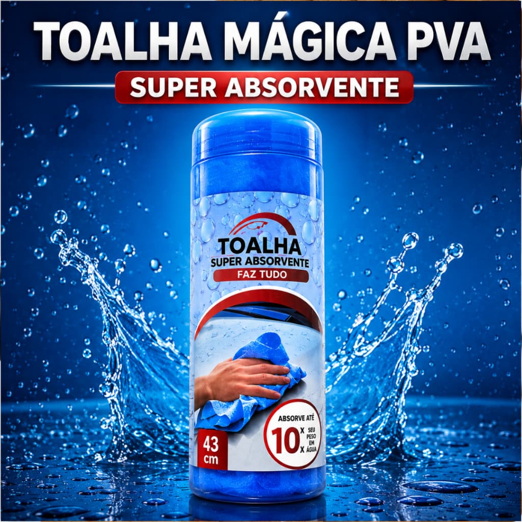 Toalha Mágica PVA Super Absorvente Seca Tudo Água Limpeza 66x43cm