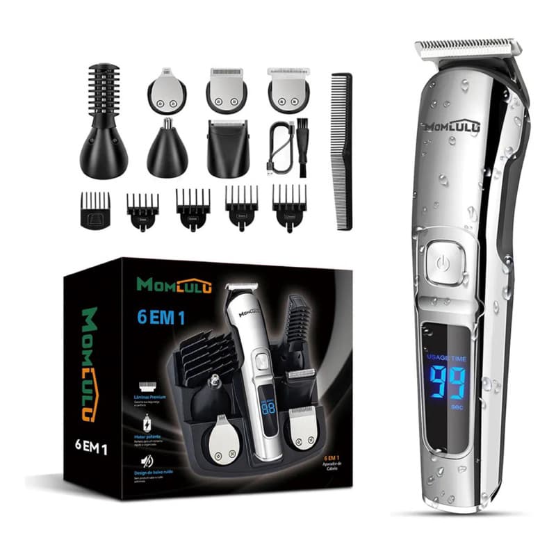MOMLULU 6 em 1 Aparador de Barba Masculino: Barbeador Elétrico À Prova d'Água para Nariz, Corpo, Rosto e Bigode