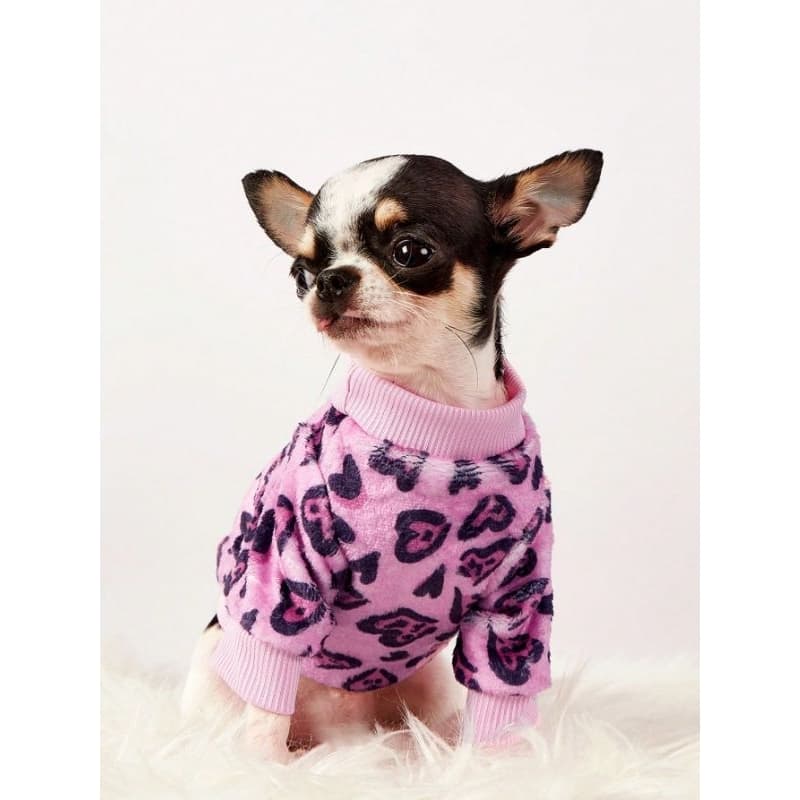 Roupa Pet Cachorro/Gato Soft Fleece Inverno Estampa Coração Rosa - Super Quentinha