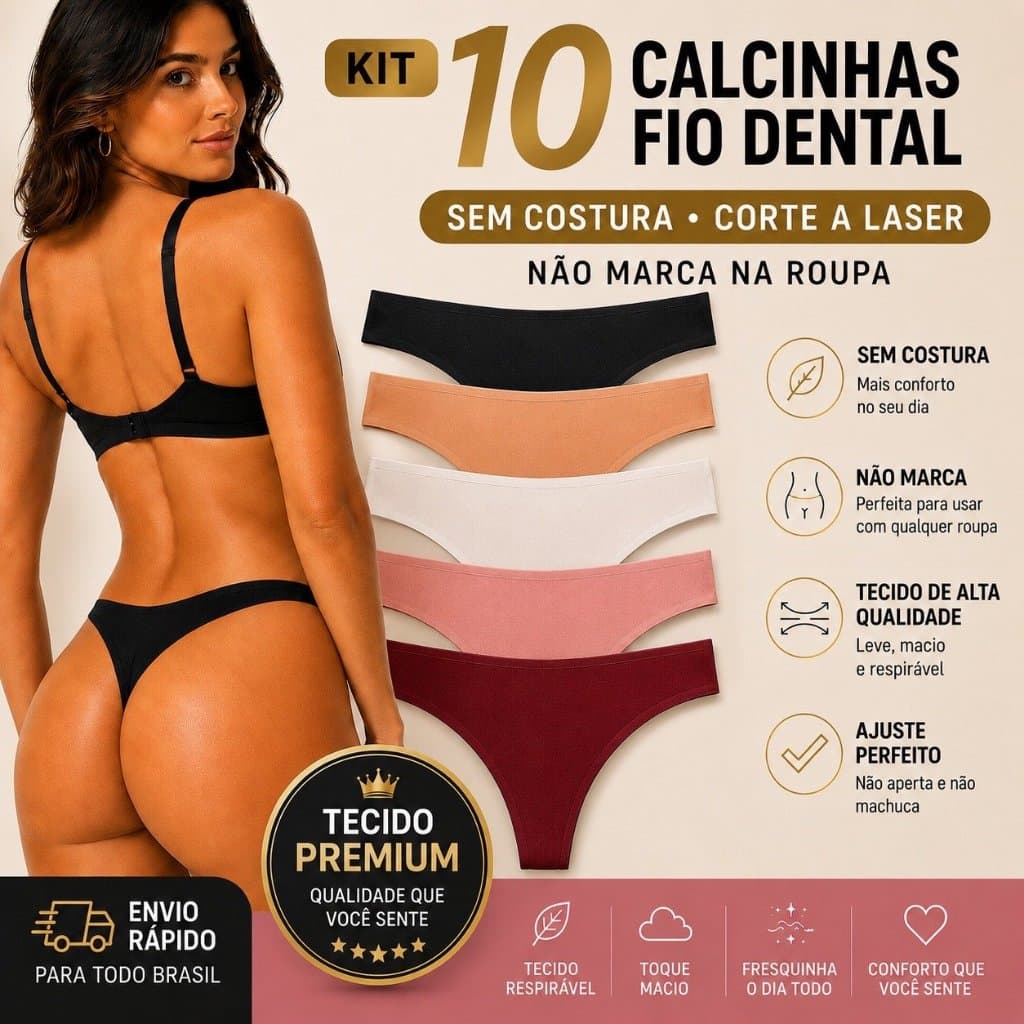 Kit 10 Calcinhas Fio Dental Sem Costura Super Confortável Não Marca