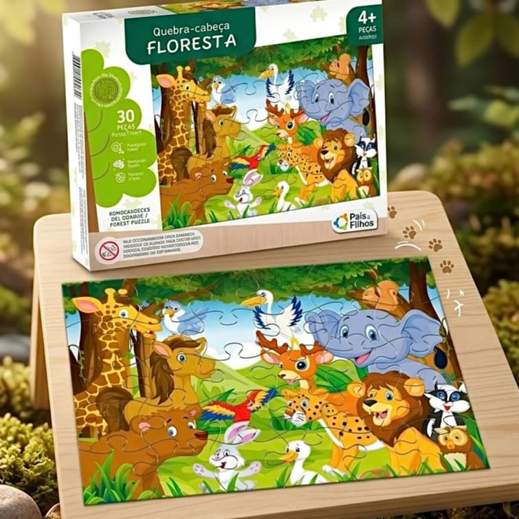 Jogo Quebra Cabeça Floresta em Madeira 30 peças Pais e Filhos Infantil Jogo Divertido