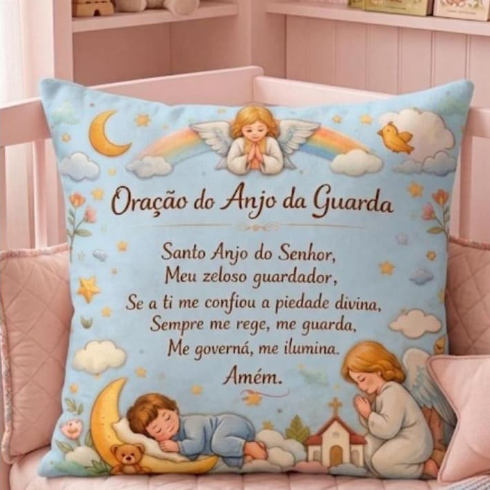 Capa de Almofada Religiosa Santo Anjo do Senhor Decorativa