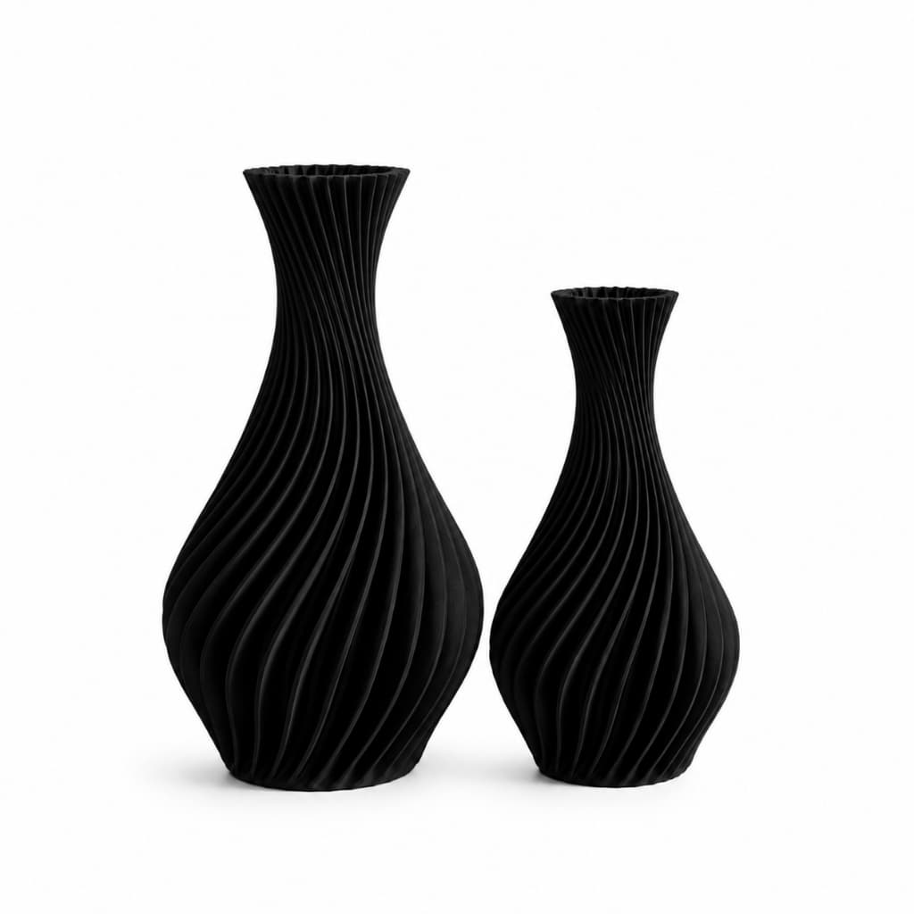 Kit 2 Vasos Decorativos 3D Preto Fosco Design Moderno Luxo