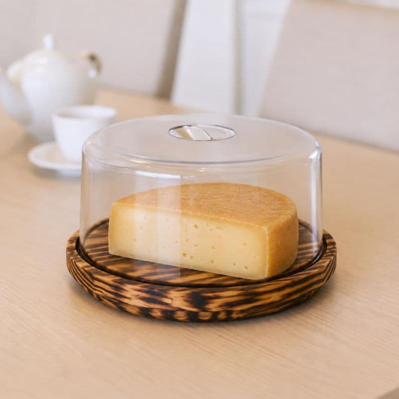 Queijeira de Madeira  Rústica Linha Safari Premium Porta Queijos Ricotas18 cm com Pé e Sem Pé