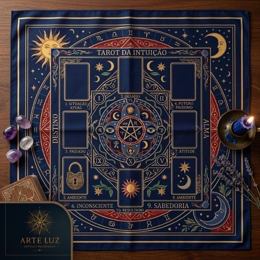 Toalha Jogo Tarot 100x100cm Mesa Astrologica Leitura Baralho Zodiaco Altar Esoterico