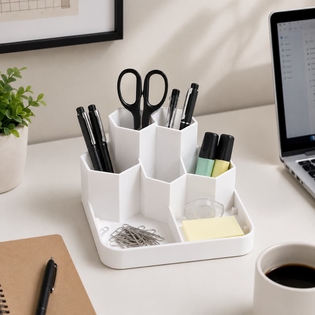 Organizador Multifuncional de Mesa 3D | Porta Canetas Escritório Maquiagem Estudos
